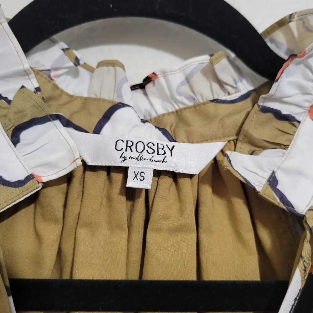 Crosby Isabelle Green Yellow Floral Print Puff Sleeve Tiered Mini Dress Size XS - Picture 6 of 8